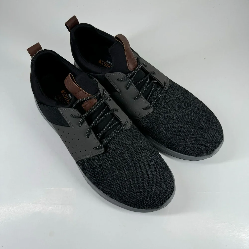 Skechers Delson Camben Men's US 11 Wide Black/Gray Knit Slip-On Sneaker 65474W